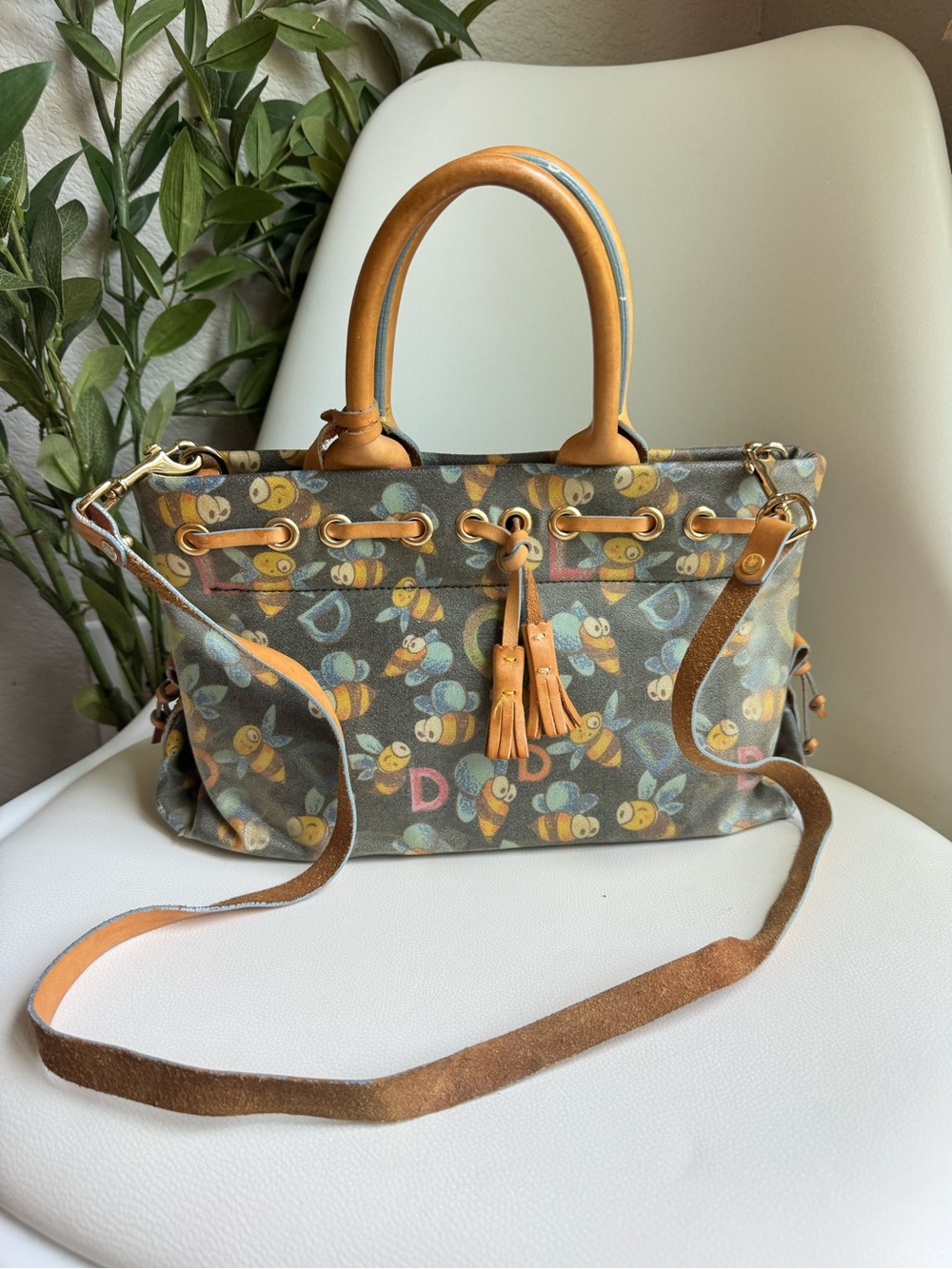 Dooney & Bourke Vintage Bumble Bee Satchel Bag Y2K Leather Crossbody Rare
